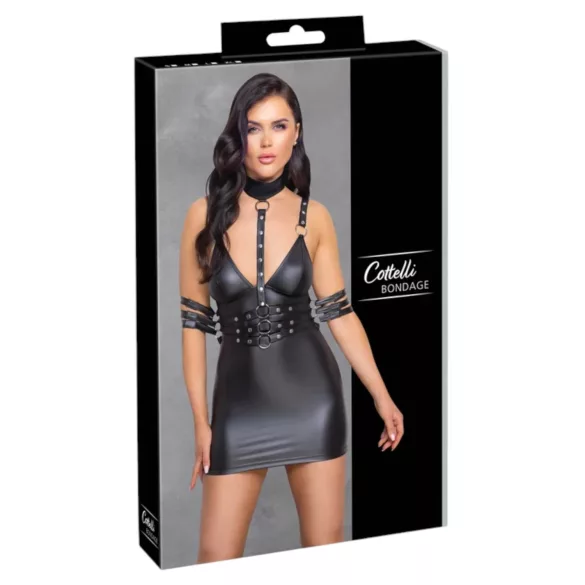 Cottelli Bondage - vestido minissaia brilhante com coleira - preto - M