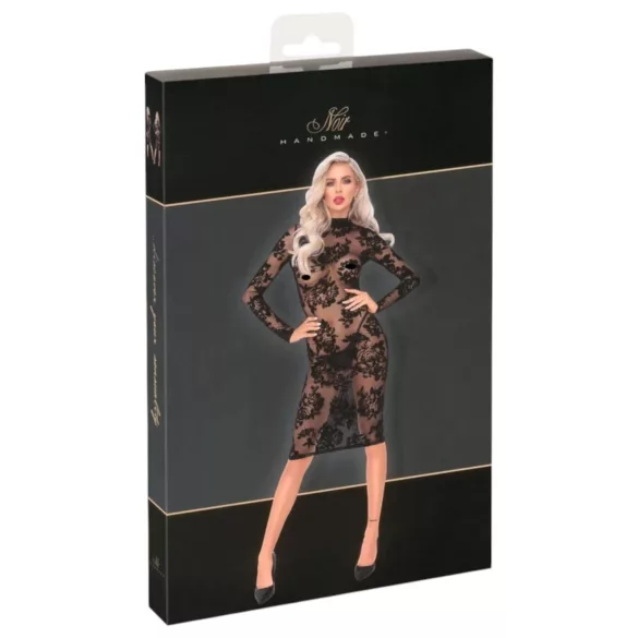 Noir - vestido preto de manga longa com toque rosado