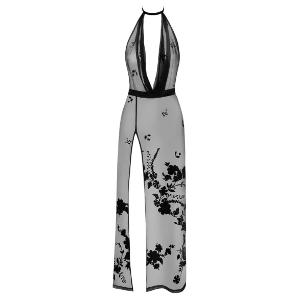 Noir - vestido longo floral completamente transparente (preto) - L