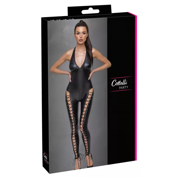 Cottelli Party - Macacão corset preto com alças no pescoço