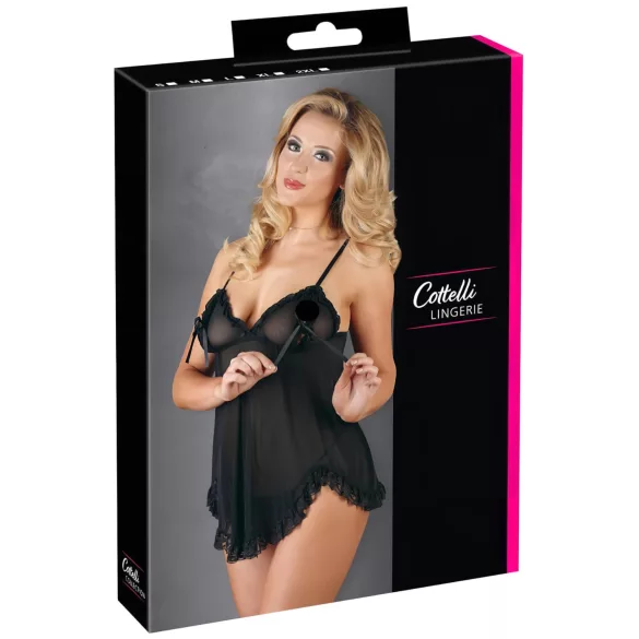 Cottelli - Babydoll curto com babados - Preto