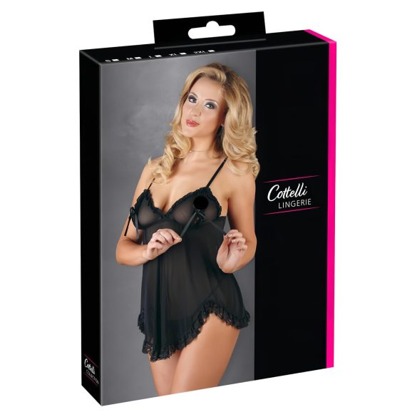 Cottelli - Babydoll preto sensual com babados - XL