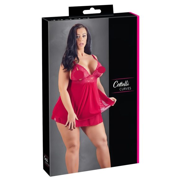 Cottelli Plus Size - elegante babydoll de renda (vermelho) - 3XL