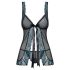 Obsessive Amanta - babydoll bordado e tanga (preto-turquesa) - L/XL