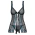 Obsessive - babydoll e tanga rendado - preto e turquesa - L/XL