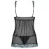 Obsessive - babydoll e tanga rendado - preto e turquesa - L/XL