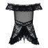 Obsessive Flores - babydoll com babados e tanga (preto) - L/XL