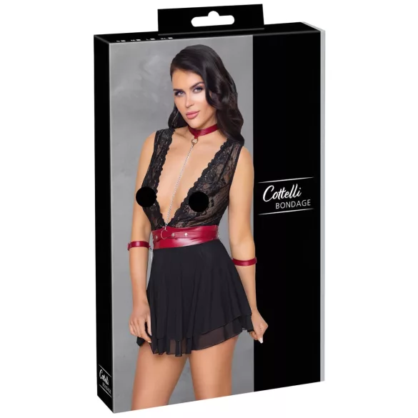 Cottelli Bondage - babydoll de renda com alça (preto)