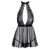 Kissable - elegante babydoll de renda com alça no pescoço (preto)