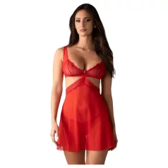   Obsessive - Camisola transparente rendada com tanga - vermelho - L/XL