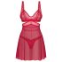 Obsessive Cupide Desir - conjunto de camisola de renda transparente (vermelho) - L/XL