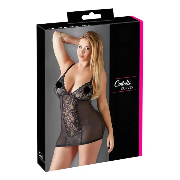 Cottelli Plus Size - camisola transparente rendada - preto - 3XL