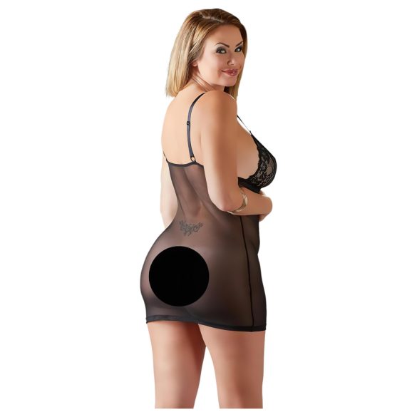 Cottelli Plus Size - camisola rendada translúcida (preta) - 4XL