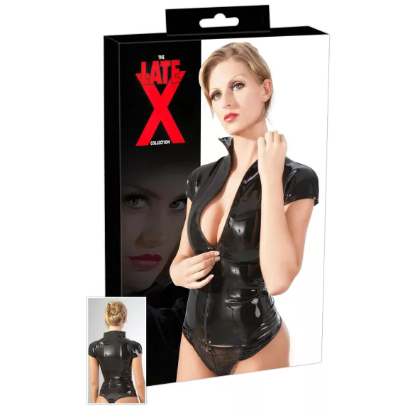LATEX - blusa feminina manga curta zíper - látex preto - S