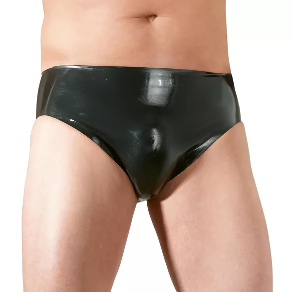 LATEX - cueca masculina com pênis interno e plug anal - látex preto - M