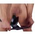 LATEX - Plug Anal Masculino com Dildo Interno Cônico (preto) - M