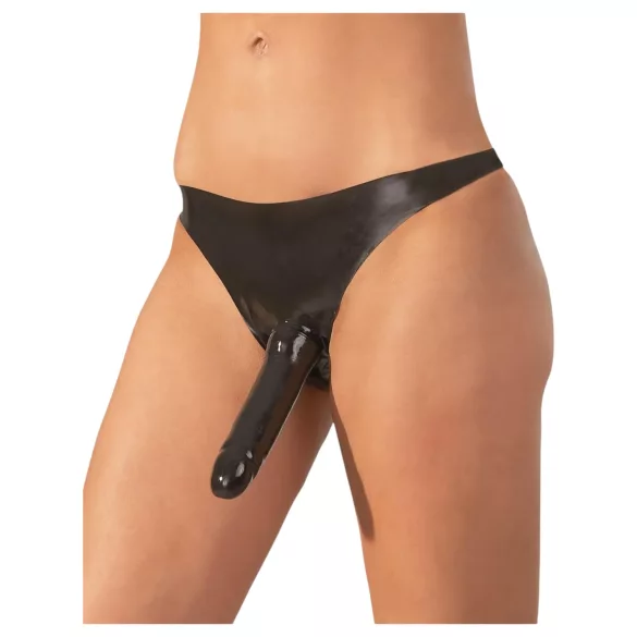 LATEX - calcinha com dildo externo - preto (S-L)