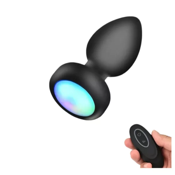 Mrow - vibrador anal com luz e controle remoto - silicone preto