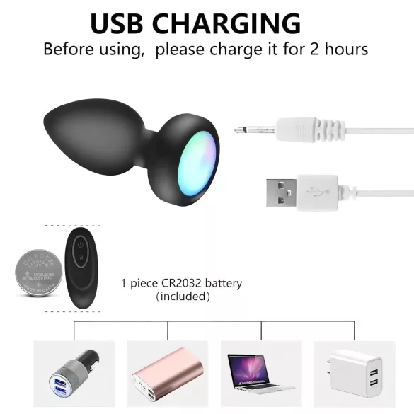 Mrow - vibrador anal com luz e controle remoto - silicone preto