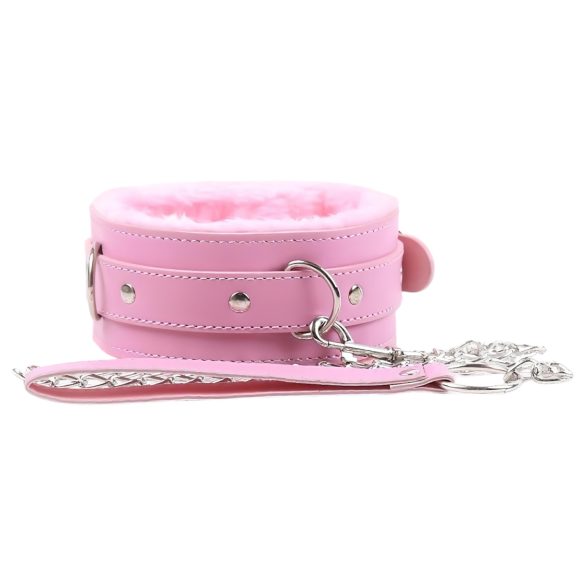 Coleira e guia BDSM acolchoados (rosa)