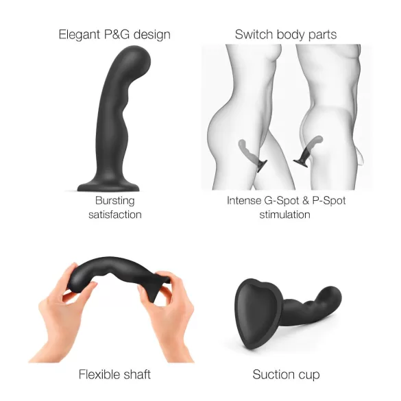 Strap-on-me - dildô com ventosa curvado - silicone preto - tamanho S