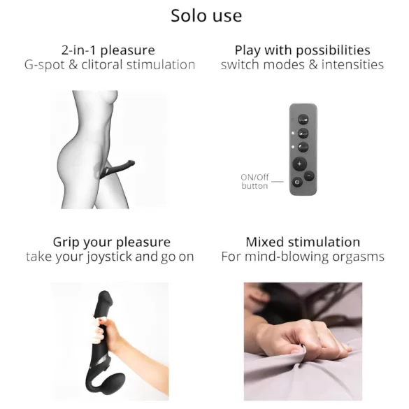 Strap-on-me - vibrador strap-on ondas de ar - M - silicone preto