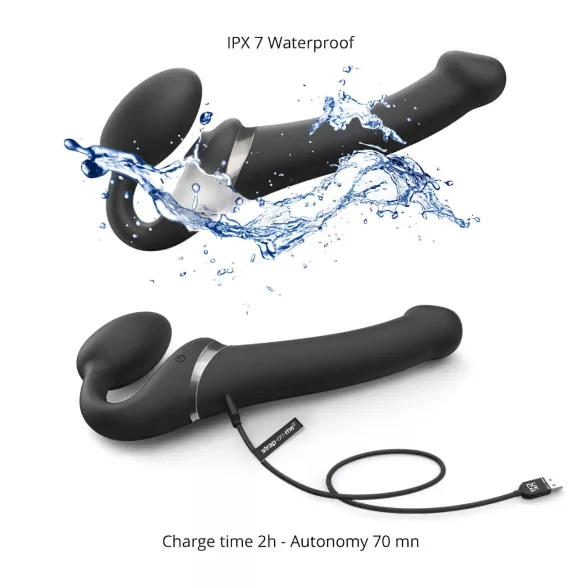 Strap-on-me - vibrador strap-on ondas de ar - M - silicone preto