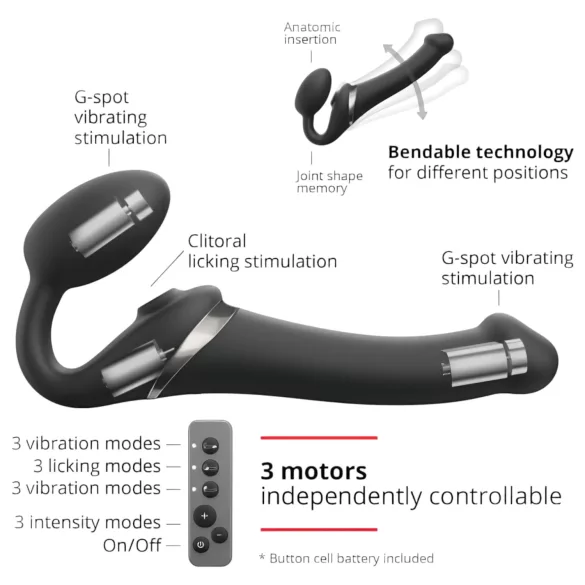 Strap-on-me - vibrador strap-on ondas de ar - M - silicone preto