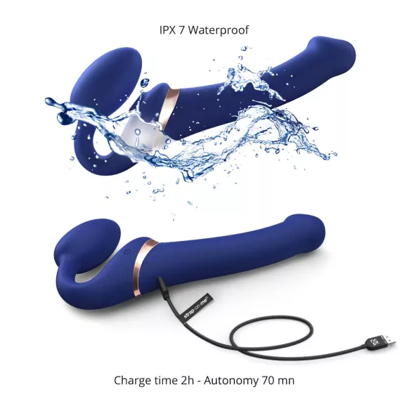 Strap-on-me - vibrador com cinta léghullámos - silicone azul tamanho M