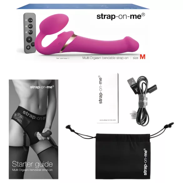 Strap-on-me - vibrador strap-on com sucção clitoriana - silicone rosa M
