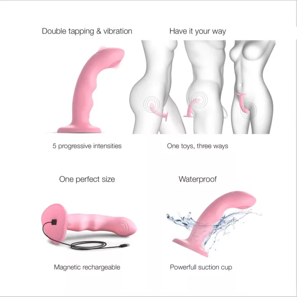 Strap-on-me M - à prova d'água, vibrador pulsante de ponto G (rosa)