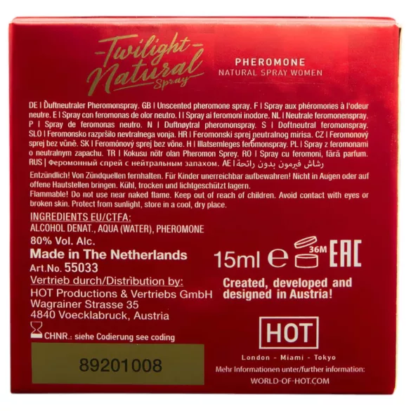 HOT Twilight Natural - perfume feromônio feminino sem fragrância 15ml