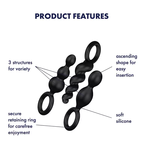Satisfyer Booty Call - plug anal set - kit com 3 peças - silicone preto