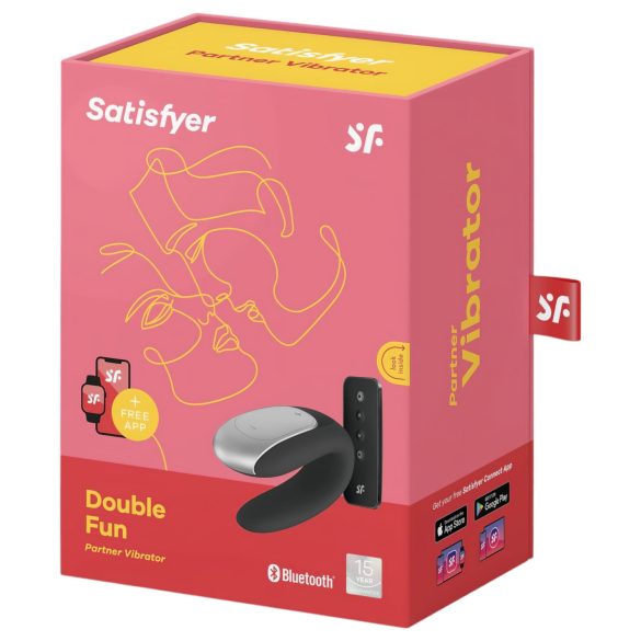 Satisfyer Double Fun - inteligente, à prova d'água, para casais (preto)