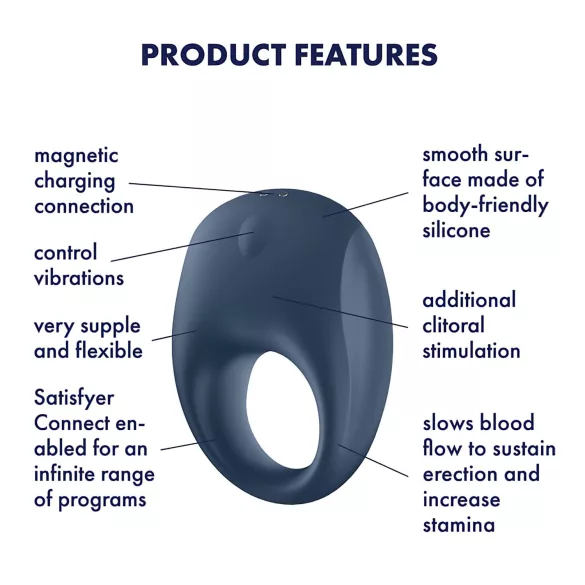 Satisfyer Strong One - anel peniano vibratório inteligente - silicone azul