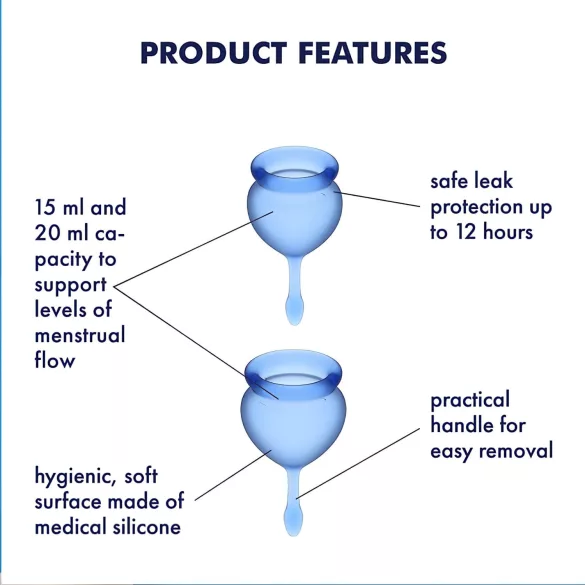 Satisfyer Feel Good - conjunto de copos menstruais de silicone (azul, 2 unid.)