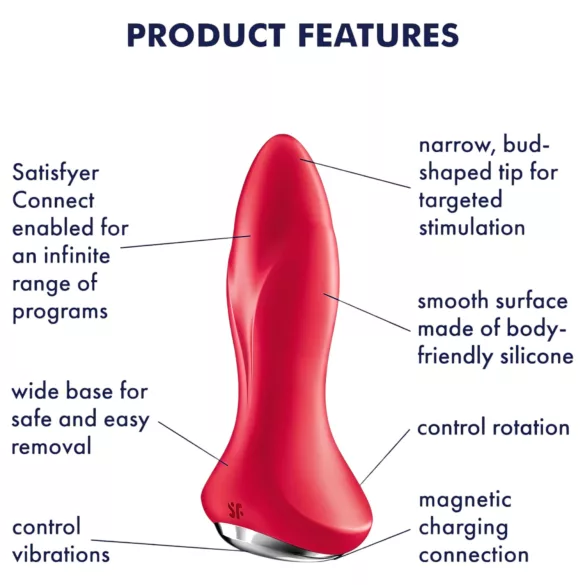Satisfyer - plug anal vibratório rotativo com esferas - silicone vermelho