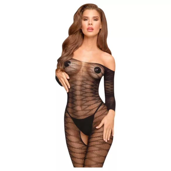 Penthouse Dreamy Diva - macacão sensual rendado ziguezague - preto - XL