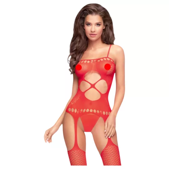 Penthouse Hot Nightfall - conjunto lingerie arrastão aberto ondulado - vermelho - XL