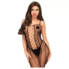   Penthouse Drop-Dead - macacão aberto sexy listrado em rede - preto