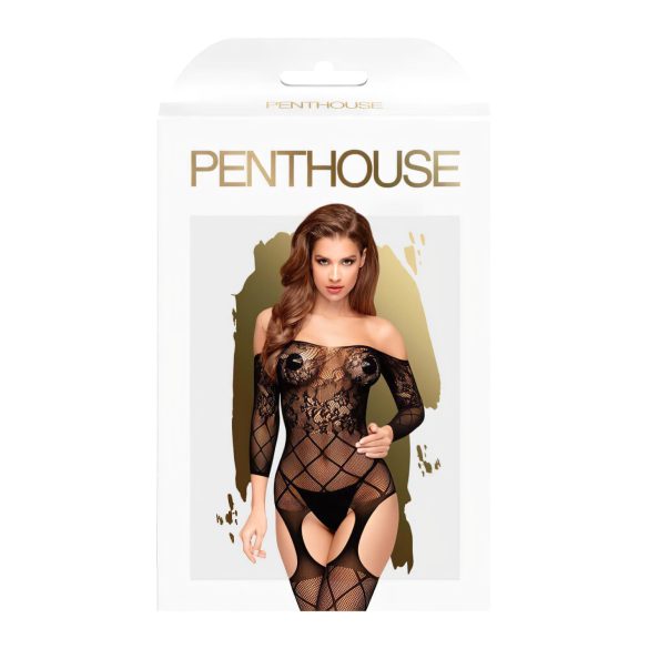Penthouse Top-Notch - conjunto aberto rendado (preto) - XL