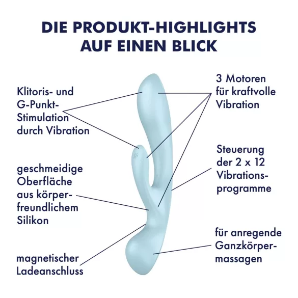 Satisfyer Triple Oh - vibrador recarregável com estimulador de clitóris - azul