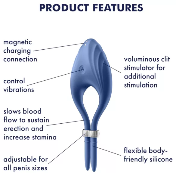 Satisfyer Duelist - anel peniano vibratório recarregável - silicone azul