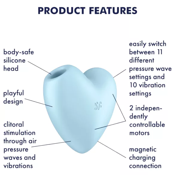 Satisfyer Cutie Heart - vibrador clitóris ondas de ar recarregável azul