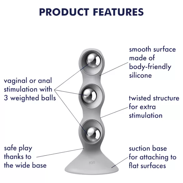 Satisfyer Triple Ball-R - dildo com bolas texturizadas - silicone cinza