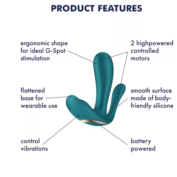 Satisfyer Top Secret+ - vibrador vestível com 3 pontas - verde