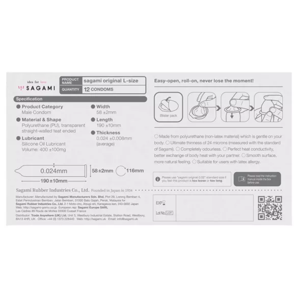 Sagami Original 0.02 L - preservativo ultrafino - 58mm - caixa com 6 unidades