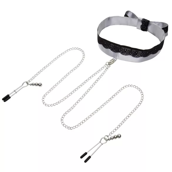 As Cinquenta Sombras de Grey Play Nice - pinças para mamilos com coleira (prateado)