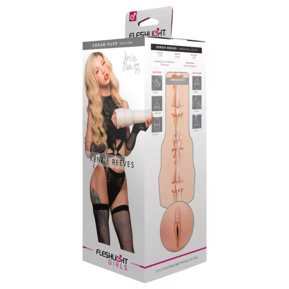 Fleshlight Kenzie Reeves Creampuff - vagina artificial realista (cor natural)