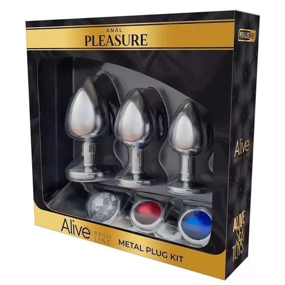 Alive - plug anal metal - kit com 3 peças - prata